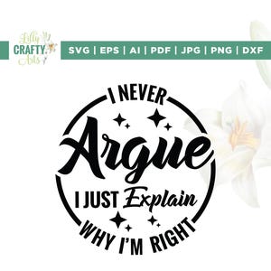 Eu nunca discuto Svg, eu apenas explico Svg, Cricut, Sublimação, Nunca discuto Svg, Por que estou certo Svg, Humor sarcástico svg, Eu nunca discuto png