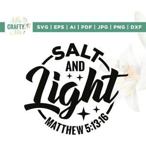 Sal y luz Mateo 5:13-16 Svg, Salado y ligero Svg, Cricut, Sublimación, Svg cristiano, Svg religioso, sé la sal, Versículo bíblico Svg