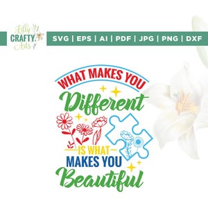 Svg, Cricut, Conception de puzzle pour l'autisme, Chemise pour autisme, Téléchargement de conception, Silhouette, Autisme fleurs sauvages