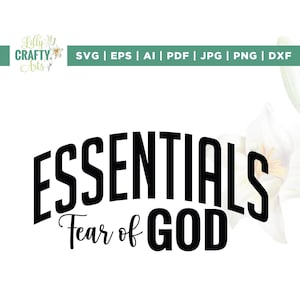 以下が含まれることがあります： 「Essentials Fear of God」という文字の白黒のテキストグラフィックデザインです。