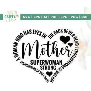 Mère SVG, Svg fête des mères, Silhouette, fichier coupé, mère définition SVG, maman avec enfants Svg, coeur fête des mères, maman Svg, sublimation
