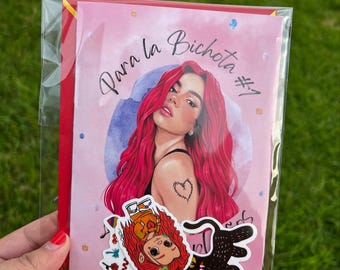 Karol G birthday card Karol g Mami birthday card Karol G feliz cumpleaños bichota with red envelope, Karol g tropicoqueta birthday card