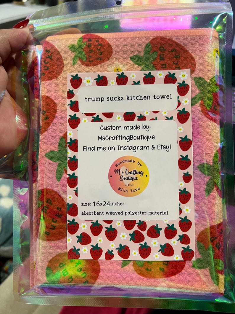 Subtle Trump Sucks Strawberry Hand Towel, Funny Political Berry Kitchen Towel, Sarcastic Liberal Home Decor, FDT Gift valentine hearts fdt image 9