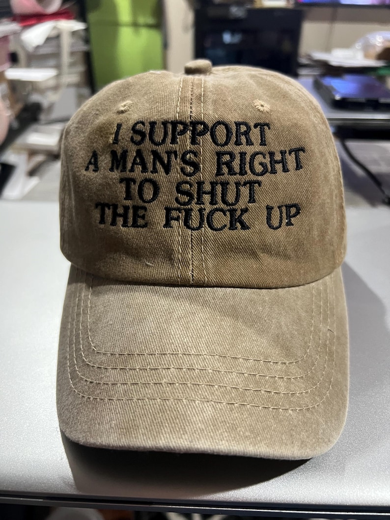 vintage funny cap, distressed vintage cap I support a man’s right to shut up, I support a man’s right to STFU cap, funny distressed cap image 1