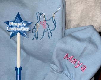 godmother sweatshirt, fairy godmother sweatshirt, madrina gifts, godmother proposal gift, embroidered diary godmother & fairy wand