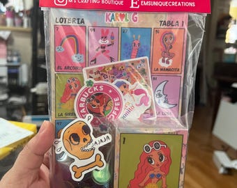 Karol g loteria, 5mil loteria game, laminated bichota loteria party game, Karol g loteria with bingo chips & stickers