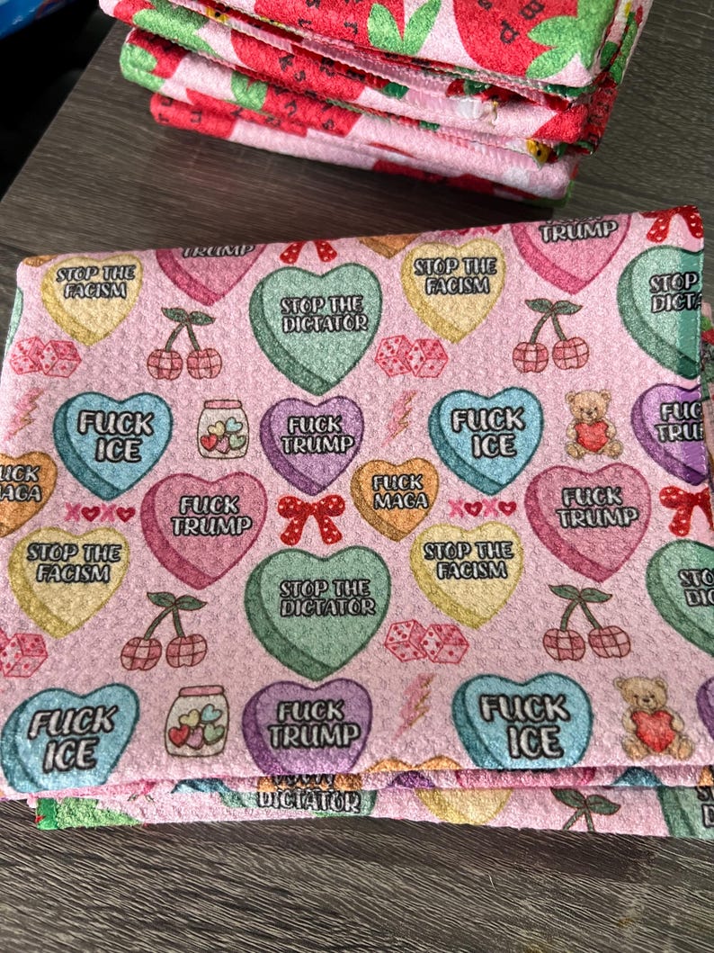 Subtle Trump Sucks Strawberry Hand Towel, Funny Political Berry Kitchen Towel, Sarcastic Liberal Home Decor, FDT Gift valentine hearts fdt valentine hearts 💕