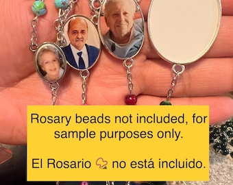 Rosary center with picture, centro de rosario con foto, 3-connector charm with photo, Personalized cabochon charm with 3 loops