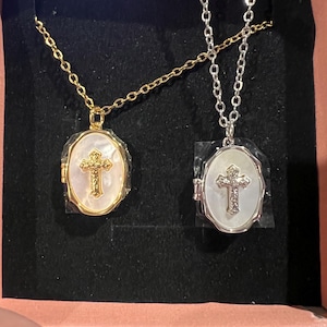 Cross bling locket with two photos, stainless steel cross locket with two photos, cross locket necklace, 2 photo locket cross necklace