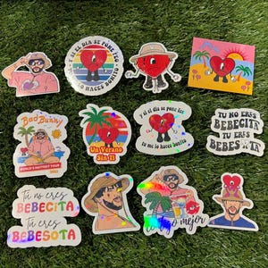 12 pack of bad bunny holo shiny stickers, bad bunny stickers, bad bunny un verano sin ti sticker pack, bad bunny stickers free shipping