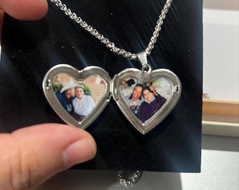 heart locket with two photos, silver heart locket necklace with two photos, 2 photo locket