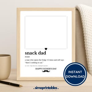Cartão com foto para impressão Snack Dad – Presente engraçado para o Dia dos Pais – A4 – Download digital – Encarte de foto – Piada sobre doces – Impressão com definição de pai – Substantivo de pai