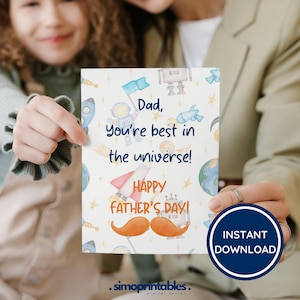 Cartões para o Dia dos Pais para imprimir – Conjunto com tema espacial, doce e sincero – 5 designs – Download instantâneo em PDF – Cartão postal digital para o pai – Presente de Dia dos Pais