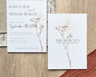 Plantilla de invitación de boda elegante y neutra, personalizable y de descarga instantánea.