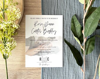 May include: A wedding invitation with a white background and black text. The invitation reads "You are formally invited to the wedding of Rose Munn & Curtis Bireley. August Eighth Twenty Twenty Five. Regency Inn & Spa. 478 Humble Road. Showville, NC. Ceremony to begin at three o'clock. Reception to follow. Please visit our website for more details. www.thebireleys.com. R & C. The Bireleys."