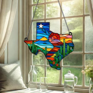 Acchiappasole in acrilico con mappa del Texas, decorazione del Texas, tordo beffeggiatore e lupino blu, regalo del Texas, regalo per gli amanti del Texas