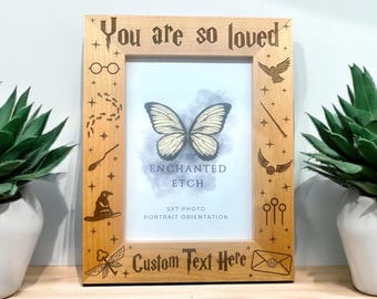 You Are So Loved Customizable Engraved Wooden Photo Frame for 5x7 Photo with optional personalization. Laser engraved solid wood frame.