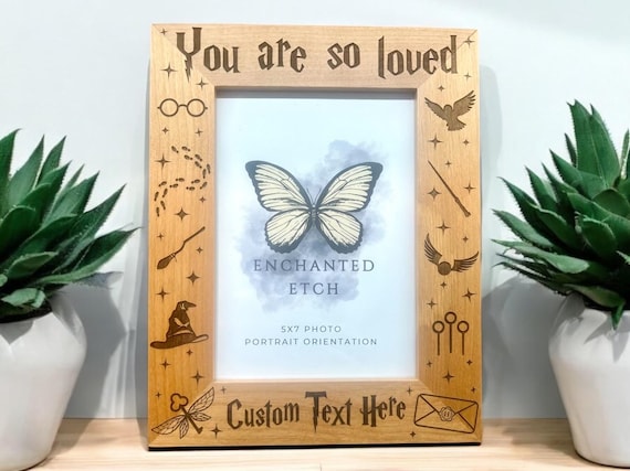 You Are So Loved Customizable Engraved Wooden Photo Frame for 5x7 Photo with optional personalization. Laser engraved solid wood frame.