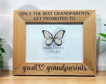 Great Grand Parents Customizable Engraved Wooden Photo Frame for 5x7 Photo with optional personalization. Laser engraved solid wood frame.