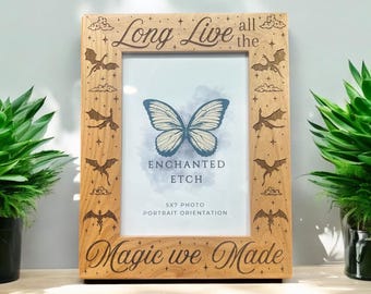 Long Live Customizable Engraved Wooden Photo Frame for 5x7 Photo with optional personalization. Laser engraved solid wood magical frame.