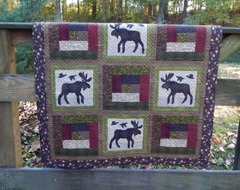 Finished 38" x 38" Quilted Northwoods Moose Wall Quilt or Table Topper