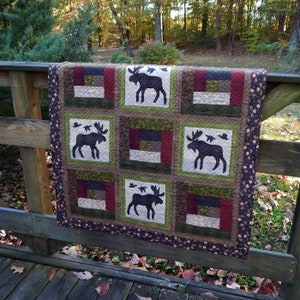 PDF North Woods Moose Instant Digital Download 38&quot; x 38&quot; Quilt Pattern