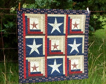 Finished 34" x 34" Quilted Stars and Stripes Wall Quilt or Table Topper