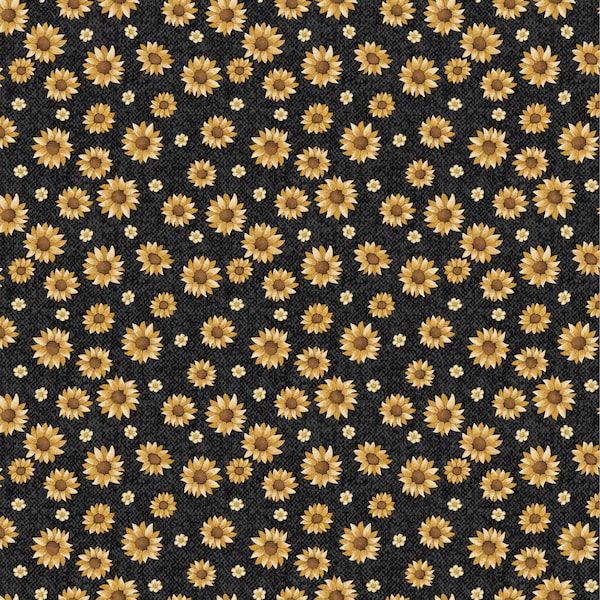 NEW 1/2 Yard Cut of Sunflowers on Black- A Wooly Autumn 100% Cotton Fall Quilt Fabric  #13057-12