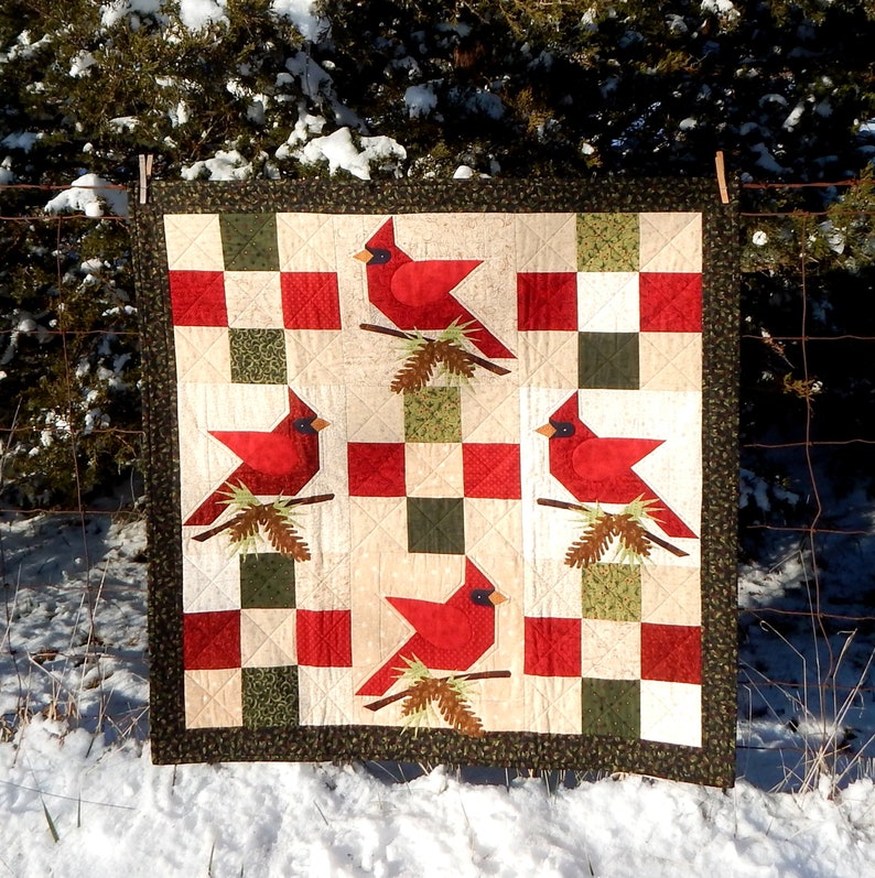 Winter's Majesty Cardinal 36 X 36 Quilt Etsy