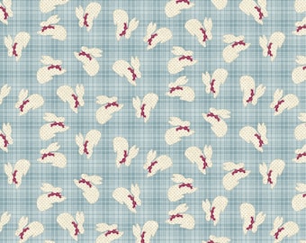One Yard Cut of Bunnies on Blue Wooly Plaid  - A Wooly Garden 100% Cotton Quilt Fabric