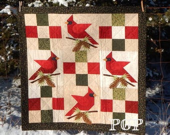 PDF Winter's Song Cardinal Instant Digital Download 40" x 40" Quilt Pattern
