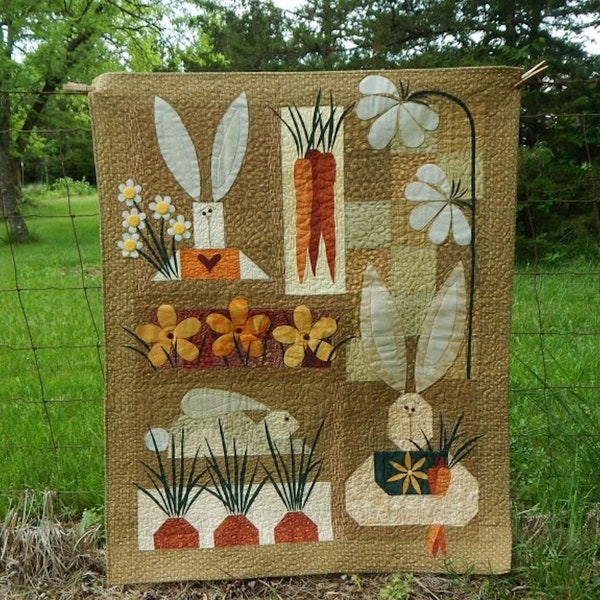 PDF Garden Hoppin' Instant Digital Download 40" x 50" Bunny Quilt Pattern