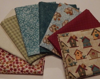 NEW Garden Days Spring Fabric Bundle Quilt Craft Fat Quarter Bundle- Reds, Tans & Blues