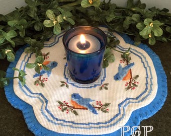 PDF Little Candle Mat-Bluebirds Instant Digital Download Cross Stitch Chart Pattern