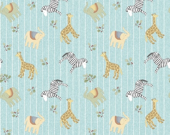 Almost 1-1/4 Yard Cut of New Baby Animals on Turq Blue ABC 100% Cotton 44" x 44"Quilt Fabric #13172-84