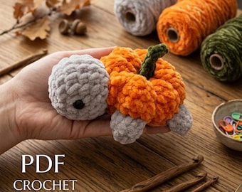Crochet Pumpkin Turtle Amigurumi, Velvet Yarn Plushie, Autumn Decor (PDF Pattern)