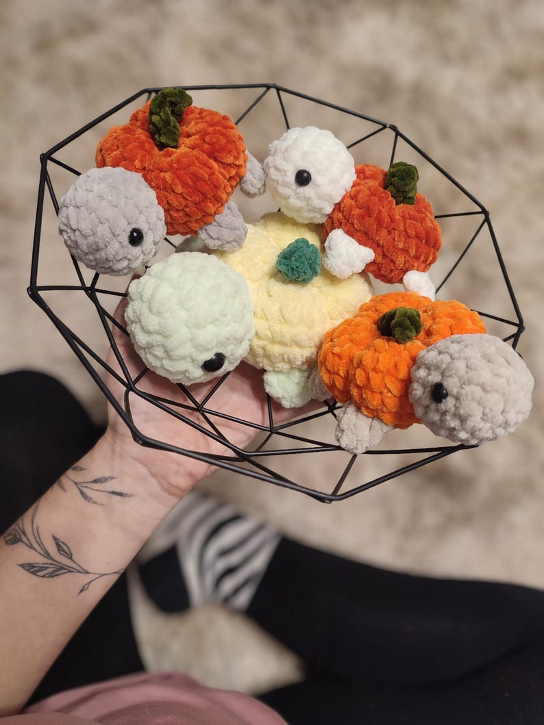 Crochet Pumpkin Turtle Amigurumi, Velvet Yarn Plushie, Autumn Decor (PDF Pattern) image 2