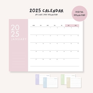 Printable 2025 Monthly Calendar | Digital Download | Monthly Planner | Landscape Calendar | Minimalist Calendar | Colorful Calendar | A4