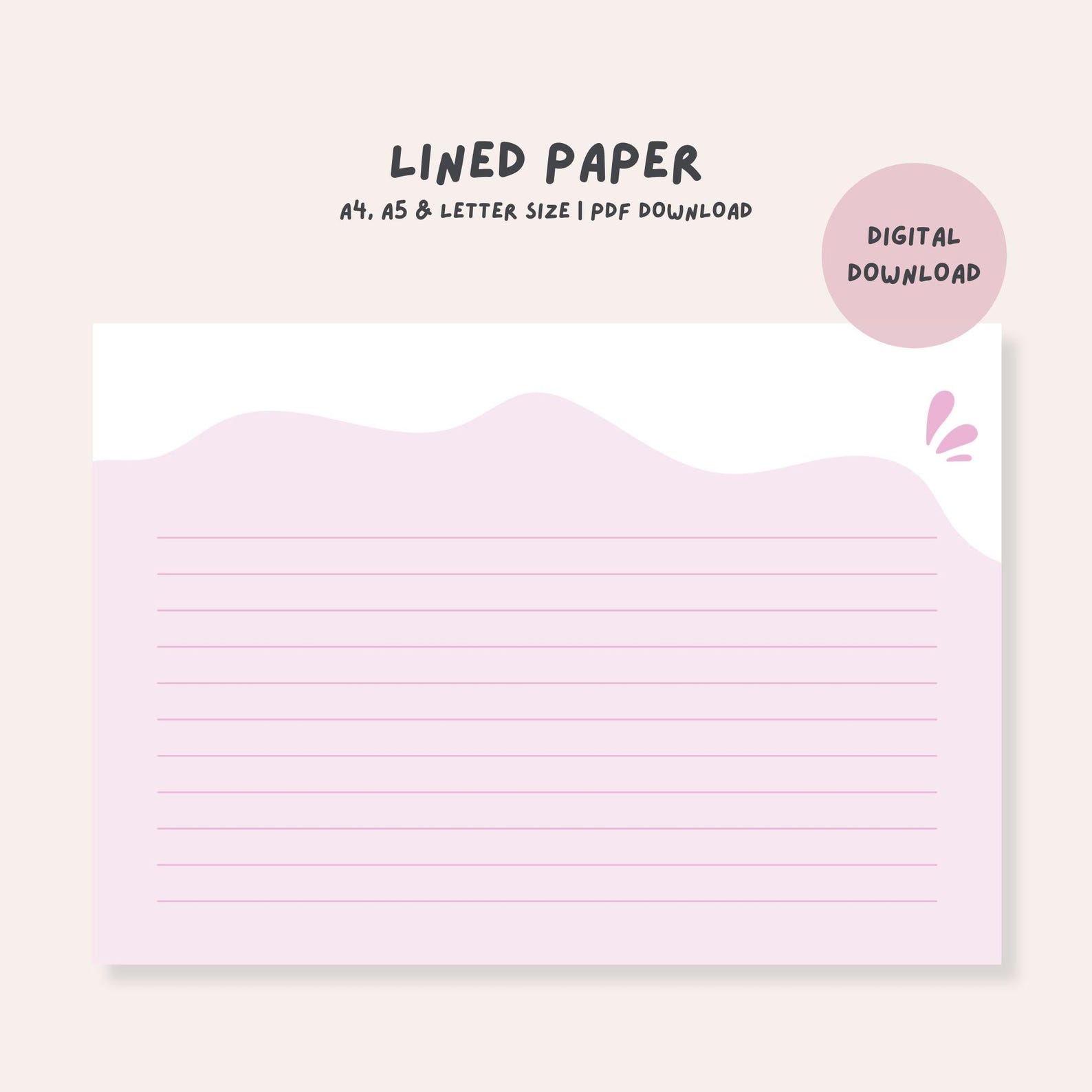 Pink Wave Paper Pink Wave Lined Paper: Minimalist Stationery (digital Download) - Etsy UK