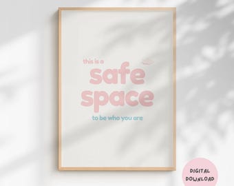 Safe Space Quote Print: Therapy Office Mental Health Art (Digital Download)