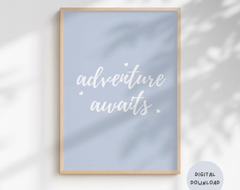 Impressão Adventure Awaits: Citação inspiradora de viagem, decoração de berçário (download digital)
