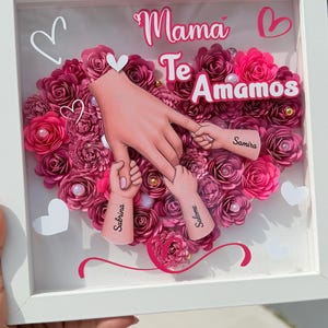 Mother’s Day Shadow Box | Personalized Mom Gift | “Mamá Te Amamos” Frame | Custom Kids Names Gift | Flower Shadow Box