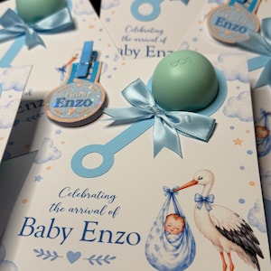 Baby Shower Lip Balm Favors | Rattle Shape Favor | Personalized Baby Boy Favors | Baby Shower Gift