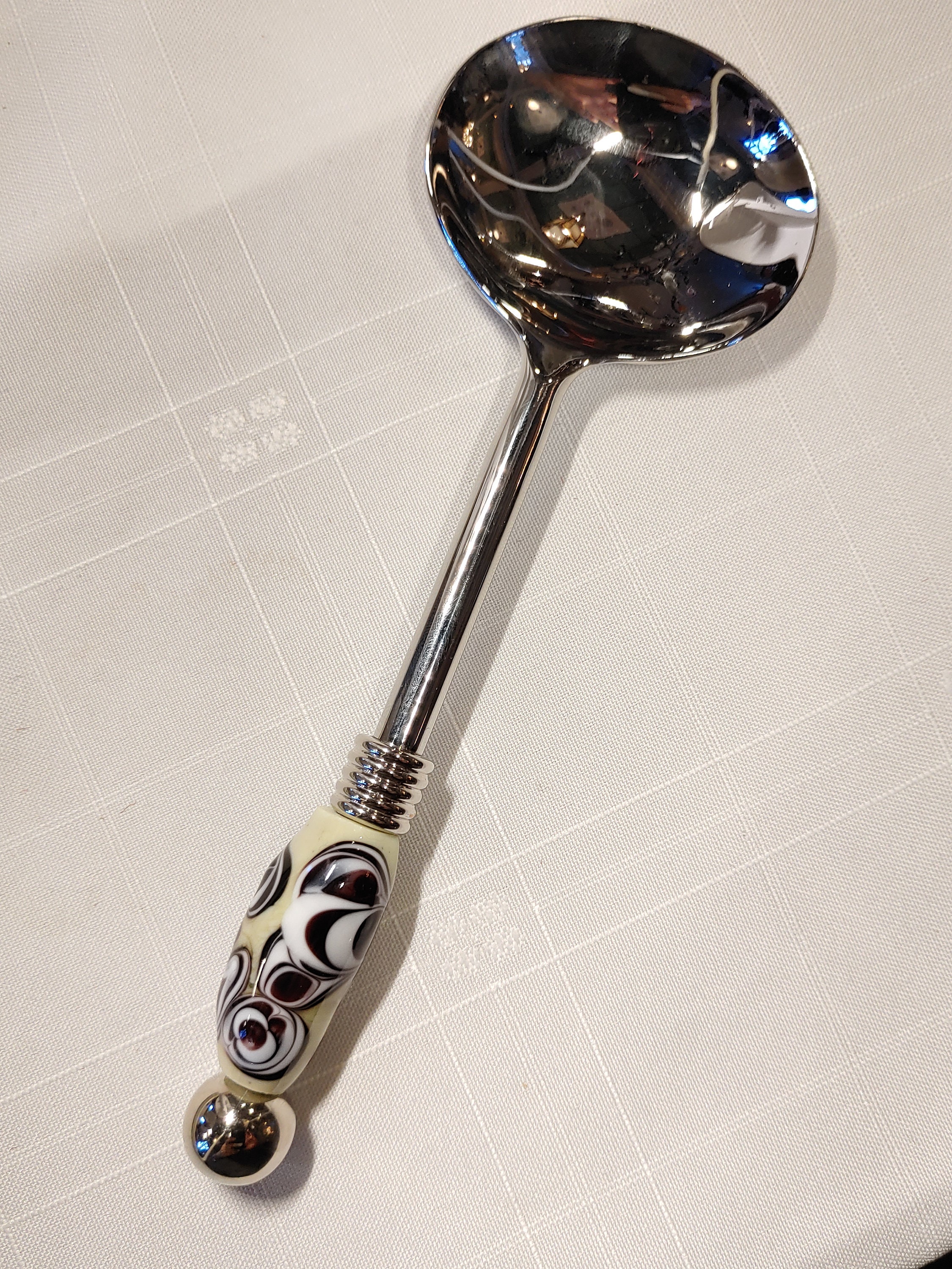 Stainless steel handmade glass handled Serving Spoon. The Etsy