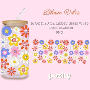 Frühlingsblume Libbey Glasverpackung Png, Blumenschalen-Wrap-Design, Frühlingsblütendosenverpackung, Blumengarten 16 Unzen 20 Unzen Glasdosenverpackung, Blumenbecher