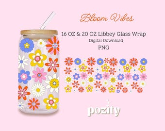 Vårblomma Libbey glasomslag png, blommuggomslagsdesign, vårblommande burkomslag, blomträdgård 16oz 20oz glasburkomslag, blommigt tumbler