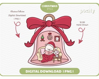 Bookish Christmas Cat Png, Cute Bookish Christmas clipart, Pink Coquette Christmas, Holiday Book Lover Cat Png, Winter Designs for Stickers