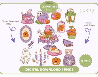 Clipart de Halloween assustador em PNG, Fantasma fofo em PNG, Amante de chá em PNG, Cupcake de Halloween em PNG, Arte da estação assustadora