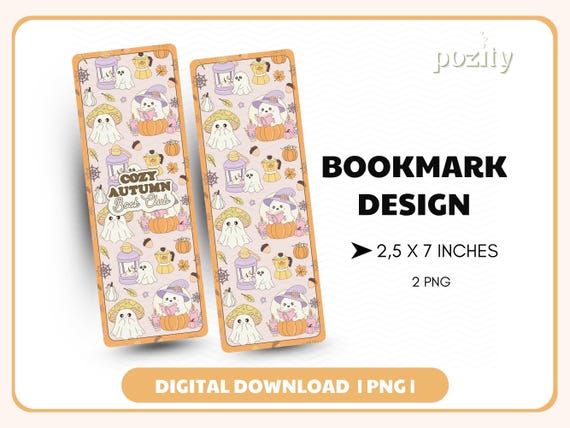 Cozy Autumn Bookmark Png, Creative Bookish Ghost Bookmark, Cute Trendy Halloween Fall Bookish Reader Printable Bookmark png, Commercial Use