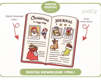 Christmas Winter Journal Png, Cute Trendy Aesthetic Christmas Winter Holiday Festive Season Bookish png for Stickers, Commercial use